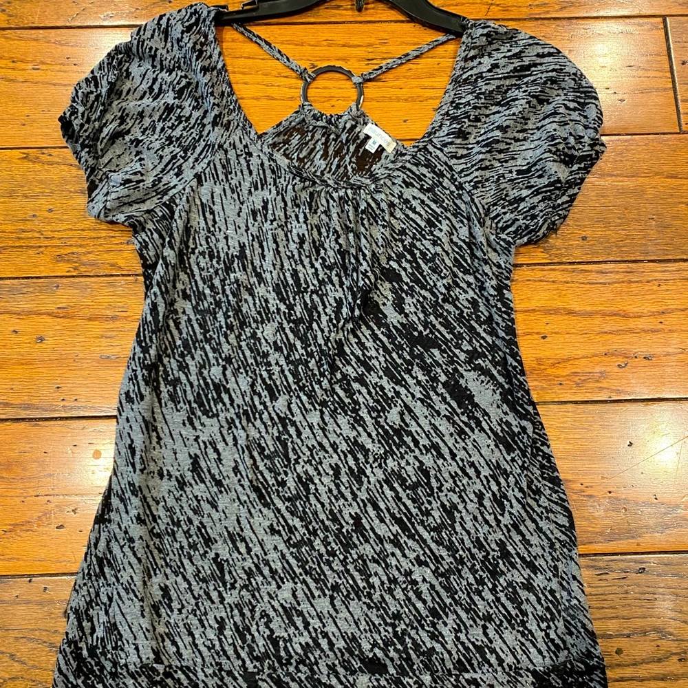 Medium grey and black open back top.